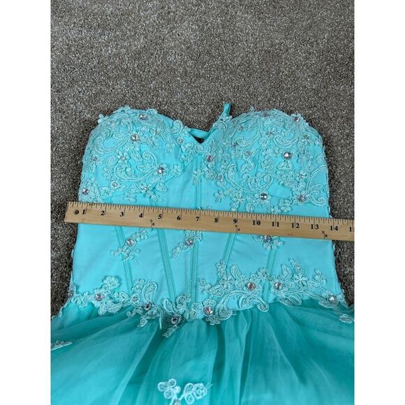 NARIANNA Tulle Prom Dress sea foam Green Lace up back Short strapless SZ SM - Picture 9 of 10